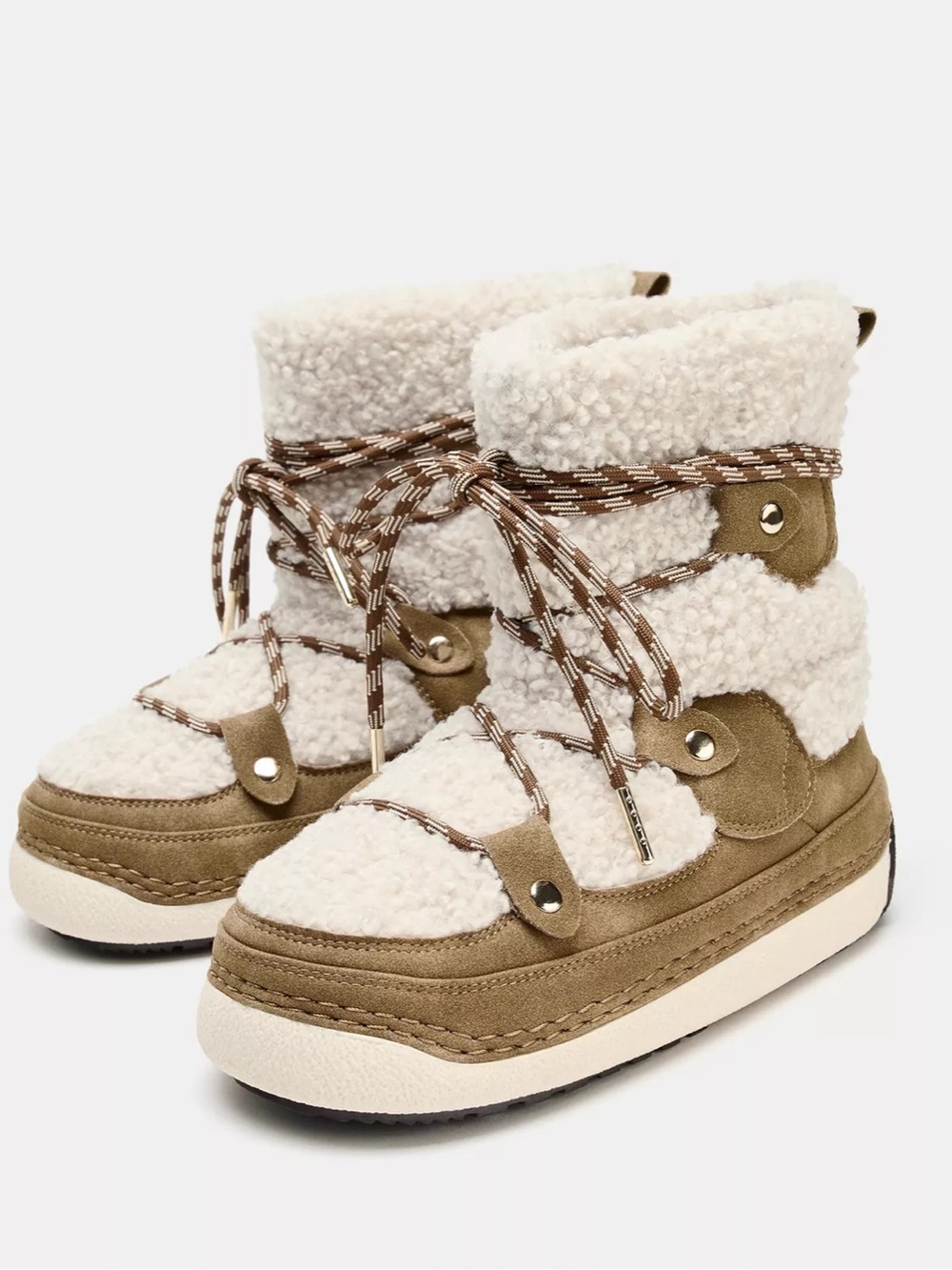 Zara Cream Sherpa Winter Lace-Up Boots SKI COLLECTION